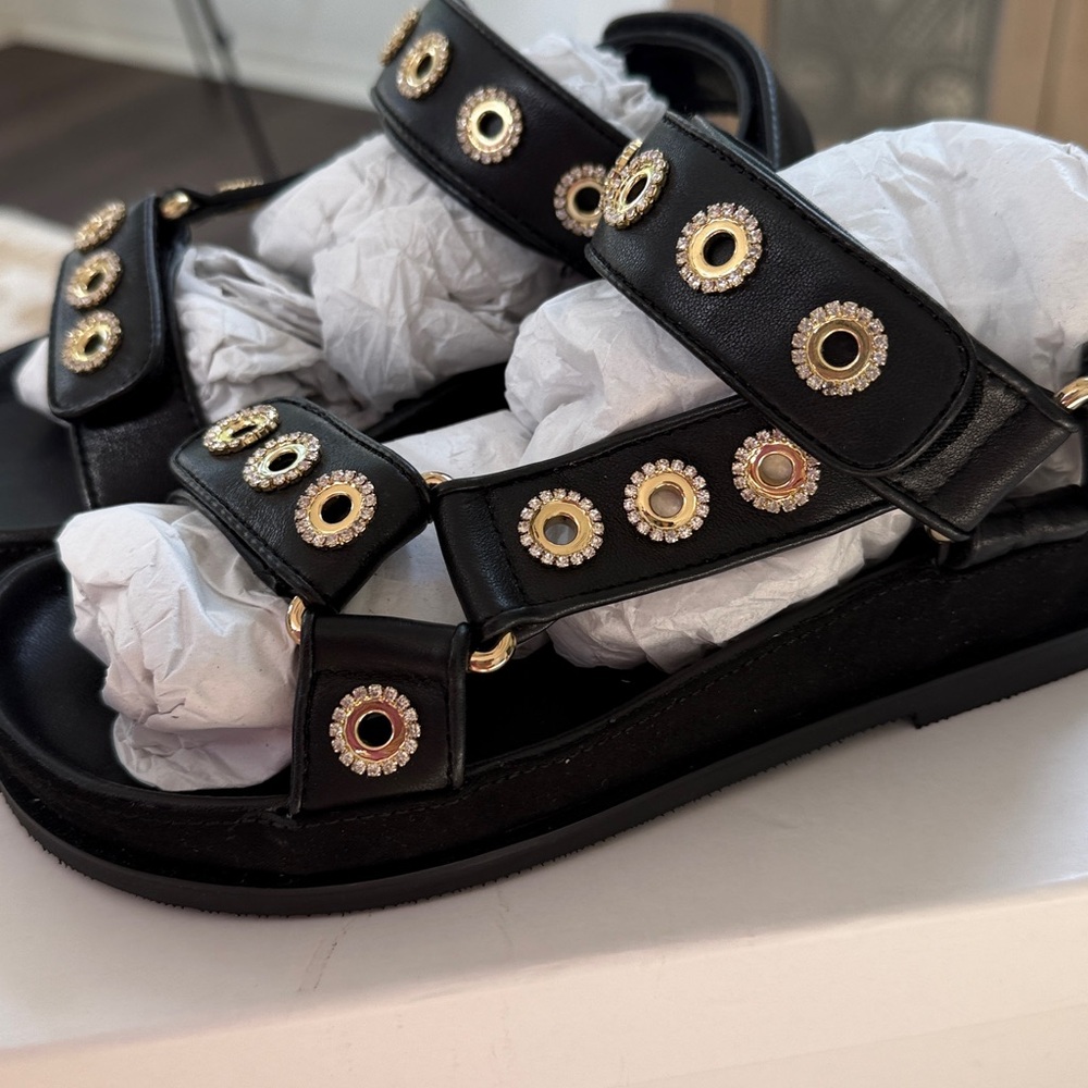 $345 Maje Stylish Black Sandals with Gold Accents Sz 36 - Picture 5 of 6